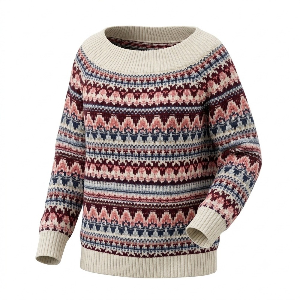 Vintage Abercrombie & Fitch Fair Isle Sweater Y2K Navy Red Pattern‎ M NWOT